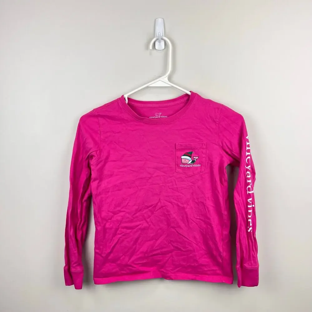 Vineyard Vines Girls Long Sleeve Elf Whale Pocket Tee Shirt M 10-12